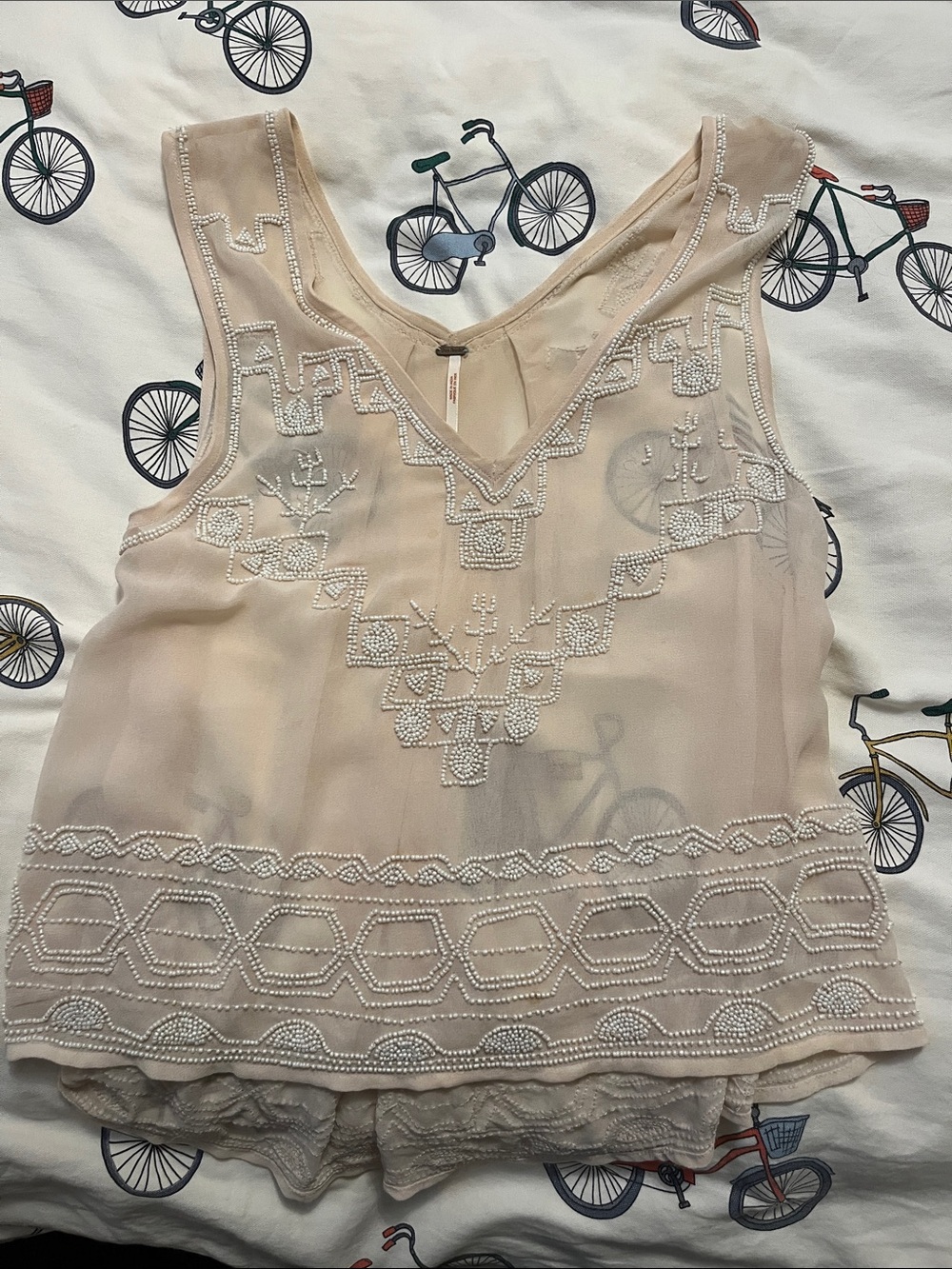 Free People Beaded V-Neck Tank in Blush